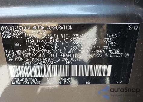 2013 Toyota Rav4 Le z USA, uszkodzony, nr VIN JTMBFREV4D5003167